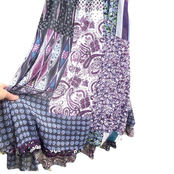 Trés Chic Bohemian Multi-Pattern Halter Midi Dress Patchwork Flounce Sundress S - Picture 12 of 16